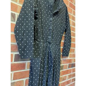 Retro FADS Black White Polka Dot Button Front Jumpsuit L